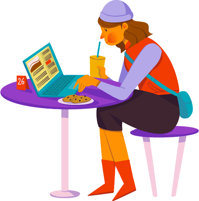 People on Social Media Woman Eating and Using Laptop